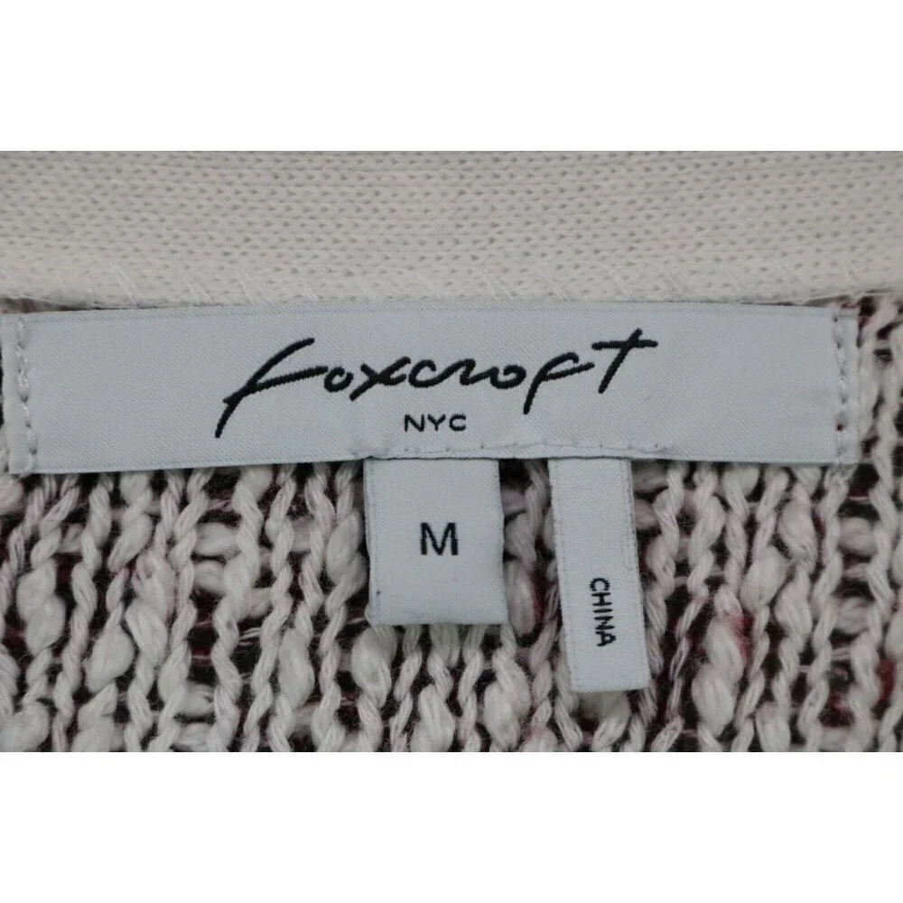 Foxcroft Burgundy White Open Front Cardigan-Size Medium-Picnic Plaid